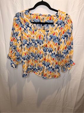 RACHEL Rachel Roy White Floral Square-Neck Puff Sleeve Blouse